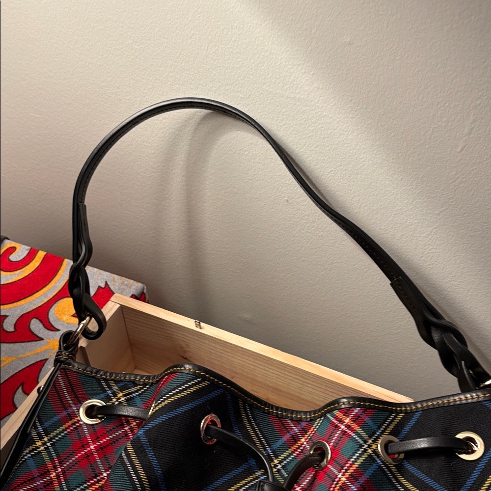 Dooney & Bourke Tartan Drawstring Bag - Red, Blue, Yellow - Picture 7 of 7